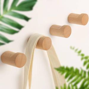 lot 73584 image: 4 Pack Wood Hooks Wooden Coat Hat Hooks Natural Modern Home Decorative No Damage Adhesive for Bathroom Entryway Wall Towels Wallets Clothes Space Saving Gift (Beech) - Retail $16