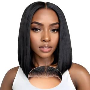 lot 73590 image: 9x6 Glueless Wear and Go Black Bob Wig 18 Inch Glueless Wigs Human Hair Pre Plucked Pre Cut 200% Density Human Hair Wigs - Retail $80