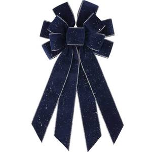 lot 73595 image: Large Navy Blue Velvet Christmas Bow 20.87 - Holiday Tree Topper for Wreaths Front Door Indoor Outdoor Decorations, Winter Ornament Big Decoration - Retail $10