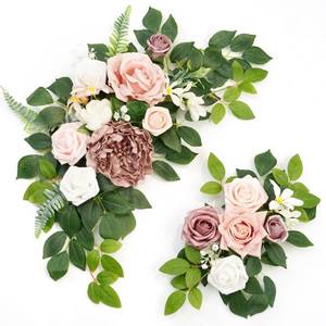 lot 73598 image: Wedding decor (pack of 2) Welcome Sign Flower Backdrop Garland For Ceremony Reception Wall Easel Home Decoration Entryway Faux Outdoor Board Head Table Decor (Dusty Rose) - Retail $30