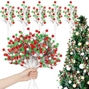lot 73600 image: 12 Pcs Christmas Tree Picks Fresh Style, 13.8 Red Green Glitter - Retail $20