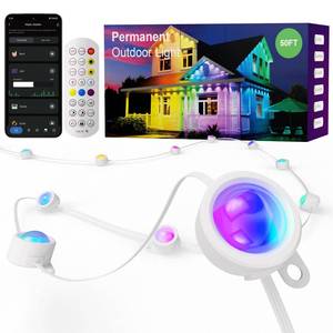 lot 73605 image: Permanent Outdoor Lights, RGB Smart String Light with 75 Scene Modes, Eaves LED Lights 50ft, Waterproof IP67, Suitable for All Holidays, Parties, Halloween, Christmas, App and Remote Control - Retail $35