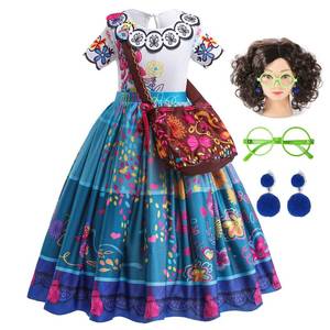 lot 73607 image: Mirabel Dress for Girls, Mirabel Costume Halloween Cosplay Outfit Birthday Gift for Girls Kids with Wig Glasses Bag Size 3-4T, 110 - Retail $33