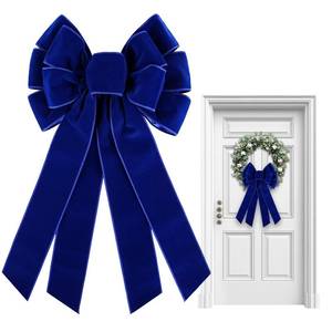 lot 73609 image: Christmas Wreath Bows for Front Door, Winter Blue Velvet Ribbon Xmas Holiday Wreath Accessories for Thanksgiving New Year Decorations - Retail $13