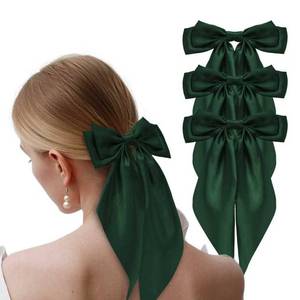 lot 73612 image: 2PCS Large Hair Bows for Women Oversized Long Tail Bow Hair Clips Satin Ribbon Bow Hair Barrettes Ponytail Holder Bowknot Vintage Hair Accessories for Girls Teens (White) - Retail $9