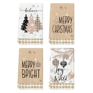 lot 73615 image: Brown Pine Trees Merry Christmas Kitchen Towels Dish Towels, 18x26 Inch Believe Winter Xmas Balls Holiday Decoration Hand Towels Set of 4 - Retail $14