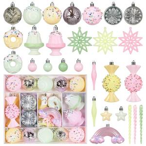 lot 73622 image: Christmas Ball Ornaments Set, 45 Pack Macaroon Colorful Pastel Candy Shatterproof Christmas Tree Hanging Candyland Decorations, for Home Holiday Xmas Party Decor - Retail $25