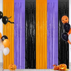 lot 73624 image: 2 Pack Orange Purple Black Halloween Foil Curtain Decorations - Retail $9