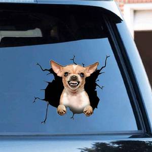 lot 73631 image: Chihuahua Car Cracking Sticker,11.8 x11.8in 3D Vinyl Waterproof Dog Auto Decals,for Wall Laptop Car Window Truck Bumper Refrigerator - Retail $11