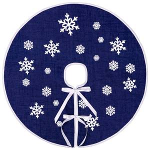 lot 73632 image: 30 Inch Burlap Christmas Tree Skirt with White Snowflakes, Dark Blue - Retail $10