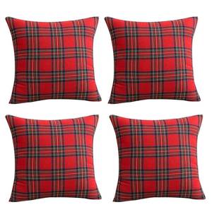 lot 73637 image: Christmas Plaid Throw Pillow Covers Set of 4, Red, 24x24 Inch - Retail $25