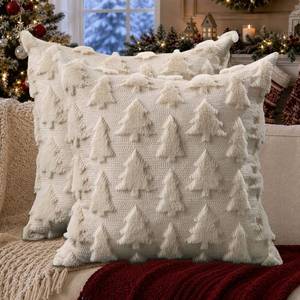 lot 73640 image: Christmas Tree Pillow Covers 20x20 Set of 2 Christmas Decor Beige - Retail $20