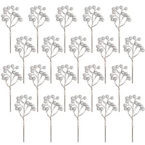lot 73648 image: 20 Pack Artificial Silver Berry Stems, 7.1 Inch Burgundy Silver Berry Picks Holly Berries Branches for Christmas Tree Decorations Crafts Wedding Holiday Season Winter Decor Home Decor - Retail $13
