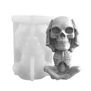 lot 73654 image: 3D Skull Silicone Candle Mold, Skeleton Epoxy Resin Casting Mold,Silicone Soap Molds Chocolate Candy Cake Decor Plaster Clay Mould (Not Listen) - Retail $14