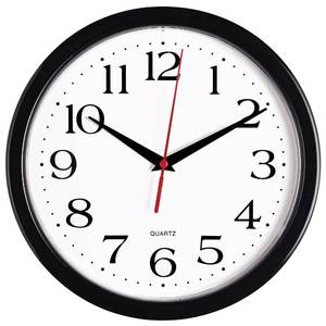 lot 73661 image: Bernhard Products Black Wall Clock Silent Non Ticking 10 Inch Quality Quartz Battery Operated Round Easy to Read HomeOfficeKitchenClassroomSchool Clock Sweep Movement - Retail $23