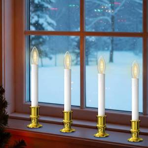 lot 73672 image: Battery Operated Window Candles, Flameless Window Candles with Auto Timer for Holiday Home Table Christmas Decor, C26 LED Ultra-Bright Bulbs, 4 Pack, Gold Base - Retail $26