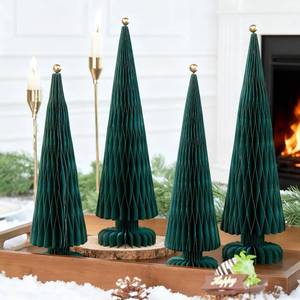 lot 73673 image: Green Paper Christmas Tree 4 Piece with Mini Shiny Ball Accent, XMARS Holiday Centerpieces for Home Office Party Decor - Retail $23