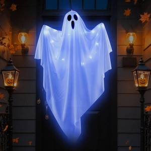 lot 73675 image: Halloween Decorations Outdoor, White Hanging Ghost Hanging Light up with Blue LED Light, Halloween Window Decoration for Front Yard Patio Lawn Garden Party Decor Indoor Outside (Blue) - Retail $4,892