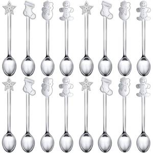 lot 73677 image: 16 Pcs Christmas Spoon Stainless Steel for Coffee Soup, Silver - Retail $13