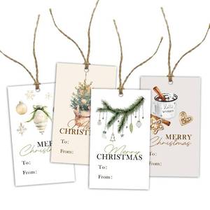 lot 73678 image: Christmas Gift Tags Christmas Gift Wrapping Hanging Tag - Hanging Punch Tags for Family Kids Friends - Xmas Gifts Wrapping Decorations - A Set of 40 Tag and 40 Hemp Rope - L574 - Retail $7