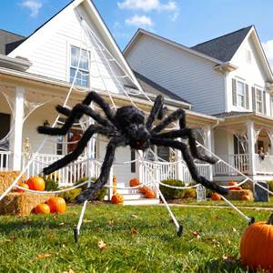 lot 73686 image: Land Guard 236 Big Spider Web Halloween Decor70 Huge Spider for Roof with Triangular Big Web for on House Outside and Inside - Retail $10