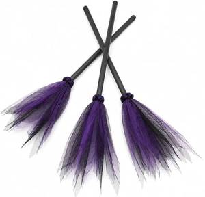 lot 73689 image: 3pcs Halloween Witch Broomstick Detachable Mesh Broom - PurpleHard Mesh Flying Wizard Prop Ghost Festival Party Haunted House Stage Photography Decoration - Retail $20