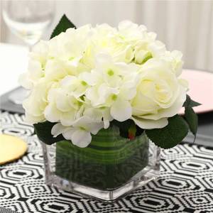 lot 73695 image: Artificial Silk Rose Flower Centerpiece Arrangement in vase for Home Wedding Decoration (Spring White) - Retail $17