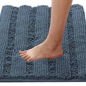 lot 73701 image: Bath Mats for Bathroom Non Slip Thick Chenille Striped Bath Rug Absorbent Fluffy Soft Shaggy Rugs Washable Dry Fast Plush Mats for Indoor, Bath Room, Tub - 20 x 32, Blue Indigo - Retail $5
