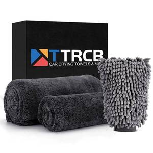 lot 73702 image: 2 Pack Car Drying Towel, 1300 GSM Microfiber Towels for Cars (36 x 24 & 16 x 16), Car Wash Mitt, Ultra-Absorbent, Streak Free, Car Wash Kit, Car Cleaning Detailing Supplies for SUVs, Trucks - Retail $19