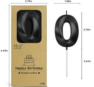 lot 73704 image: 2.76 Inch Black Number Candle 0 - Elegant Diamond-Cut Number Birthday Candles,Birthday Cake Topper for Wedding, Anniversary, Birthday Party Decor - Retail $5