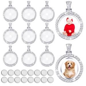 lot 73705 image: 27 Pieces Rhinestone Bezel Pendant Trays Set Including 9 Pieces Double-Sided Sublimation Blank 1 Inch Bezel Round Pendant Trays Charms with 18 Transparent Glass(Silver) - Retail $9