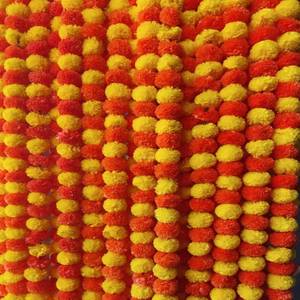 lot 73708 image: 5 PC - 5 feet Marigold Garland IndianAmerican Wedding Party Mantle Decoration, Faux Garlands Wedding Garland, Diwali Decoration, Spring Bush Floral (Yellow & Dark Orange) - Retail $15