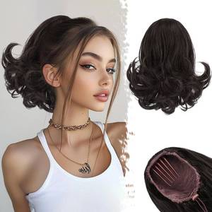 lot 73710 image: Dark Brown Ponytail Extension - 10 Inch Short Wavy Drawstring Ponytail Hair Extensions for Women - Synthetic Comb Clip in Ponytail Hairpieces Fake Pony Tails - Dark Brown - Retail $18