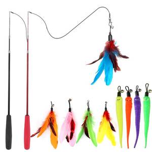 lot 73714 image: Cat Toys for Indoor Cats, Interactive Cat Toy 2PCS Retractable Wand Toy and 9PCS Cat Feather Toys Refills, Funny Kitten Toys Cat Fishing Pole Toy for Bored Indoor Cats Chase and Exercise - Retail $10
