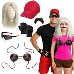 6 Pcs Halloween Hawaiian Couple Costume Daily Love Movie Costume Accessories Include Coconut Bra Mophead Wig Mustache Baseball Cap Gloves Glasses for Adults Cosplay Party
