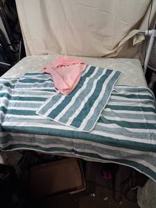 lot 12 image: Striped Towel Lot Teal White Gray Pink Hooded Bath 4 Pieces