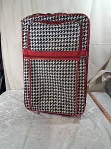 lot 39 image: Rolling Suitcase Houndstooth Pattern Red Trim Wheeled Luggage