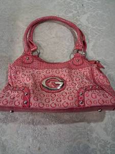 lot 48 image: Red Monogram Handbag with Crocodile Texture Detail
