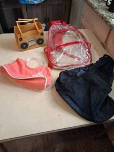 lot 57 image: Red Clear Backpack with Mesh Pockets and Adjustable Straps