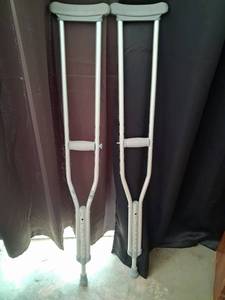lot 63 image: Pair of Adjustable Underarm Crutches with Hand Grips