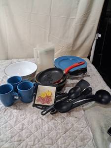lot 83 image: Kitchen Lot Dishes Plates Mugs Cookware Utensils Serving Items