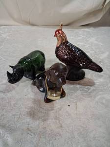 lot 102 image: 3 Piece Animal Figurine Lot Dog Pheasant Rhinoceros Glassware