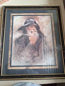 lot 141 image: Framed Portrait Print Old Man Smoking Pipe
