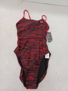 lot 21091 image: TYR Womens RedBlack Striped One-Piece Swimsuit Size 30