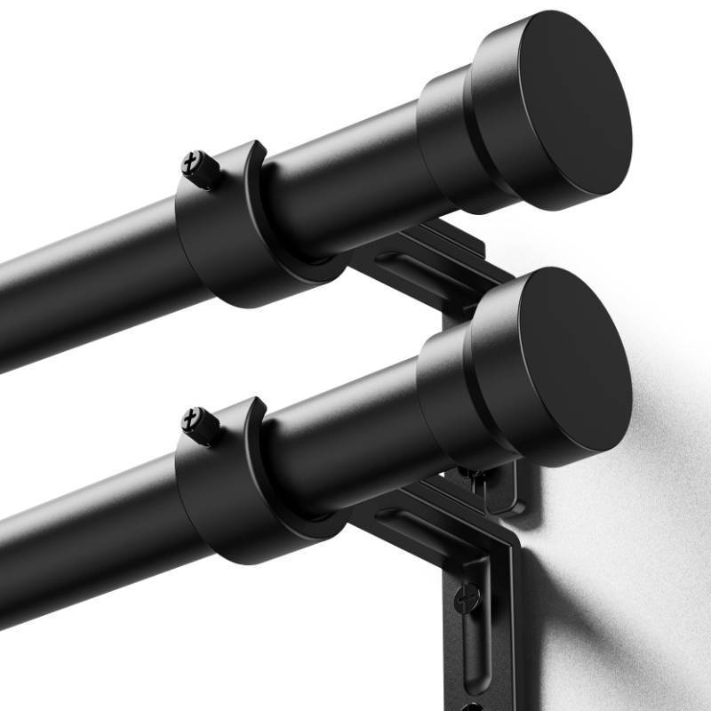lot 63895 image: Curtain Rods 2 Pack 32-58 Inch, Heavy Duty 1 Inch Curtain Rod, Black Short Adjustable Window Treatment Rods, Modern Design, Easy Installation - Retail $35