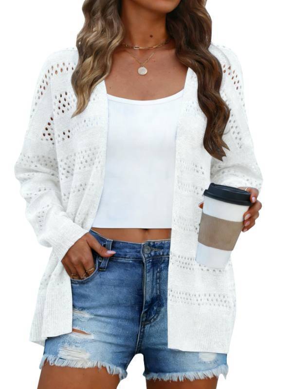 lot 73529 image: Cardigan Sweaters for Women Lightweight Long Sleeve Dressy Tunic Crochet Cardigan Summer Clothes White S - Retail $27