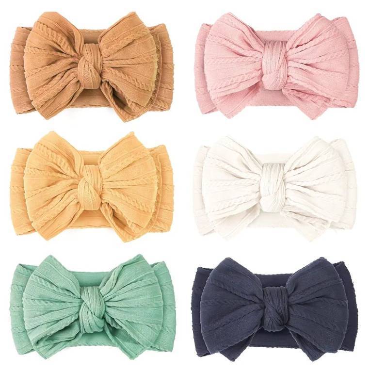 lot 28611 image: 6 Pcs Baby Bows Headbands Soft Nylon Baby Girl Bow Hair AccessoriesNylon Hairbands, Newborn Infant Toddler Essentials, Double Baby Hair Bow Design - Retail $10
