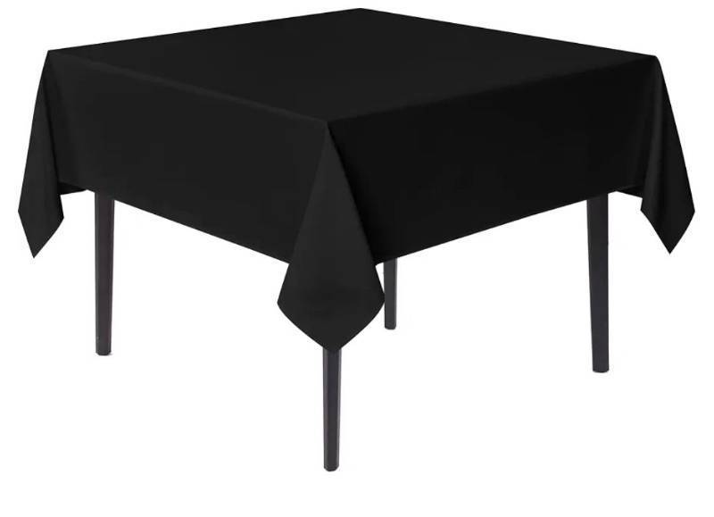 lot 28616 image: Small Square Tablecloths, Black Table Cloth, 36x36 InchFor Square or Round Tables, Washable Polyester Fabric Cover, For Nightstand End Bedside Tables - Retail $9