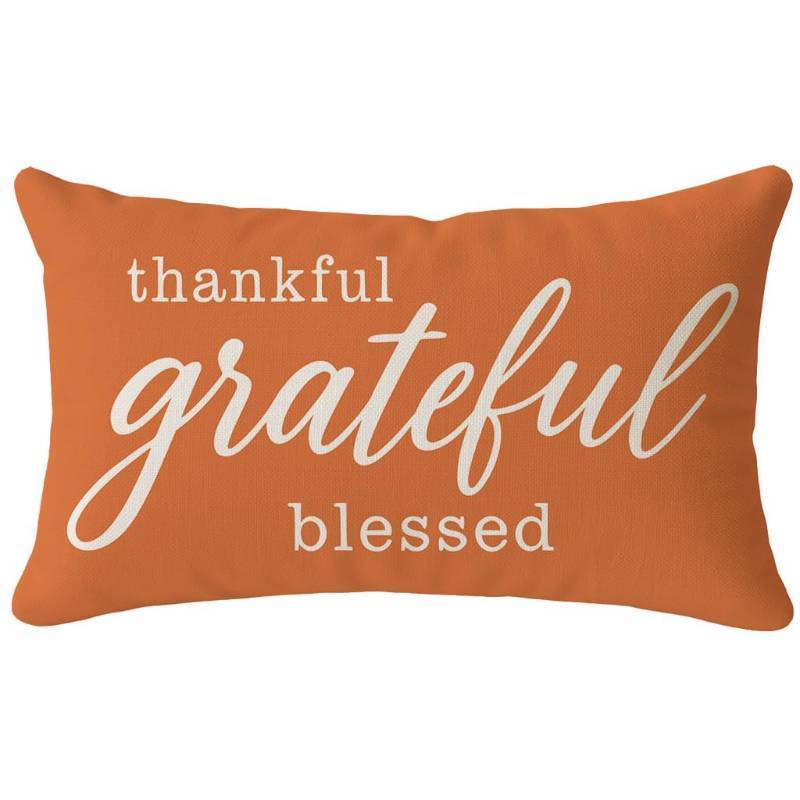 lot 28712 image: Throw Pillow Covers 12x20 Grateful Thankful Blessed, Orange - Retail $9