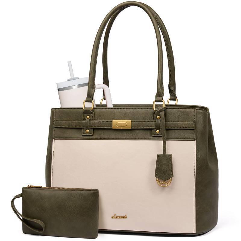 lot 28755 image: Laptop Tote Bag for Women, 15.6 Inch Waterproof Leather Work Computer Bag, Large Business Office Briefcase Shoulder Handbag Purse Gifts for Women - Retail $47